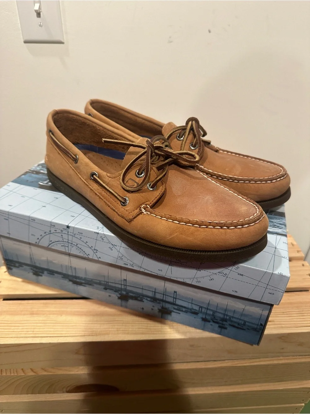Sperry Men's A/O Sahara Sand/Tan Leather Moccasin Boat Shoes size 10
